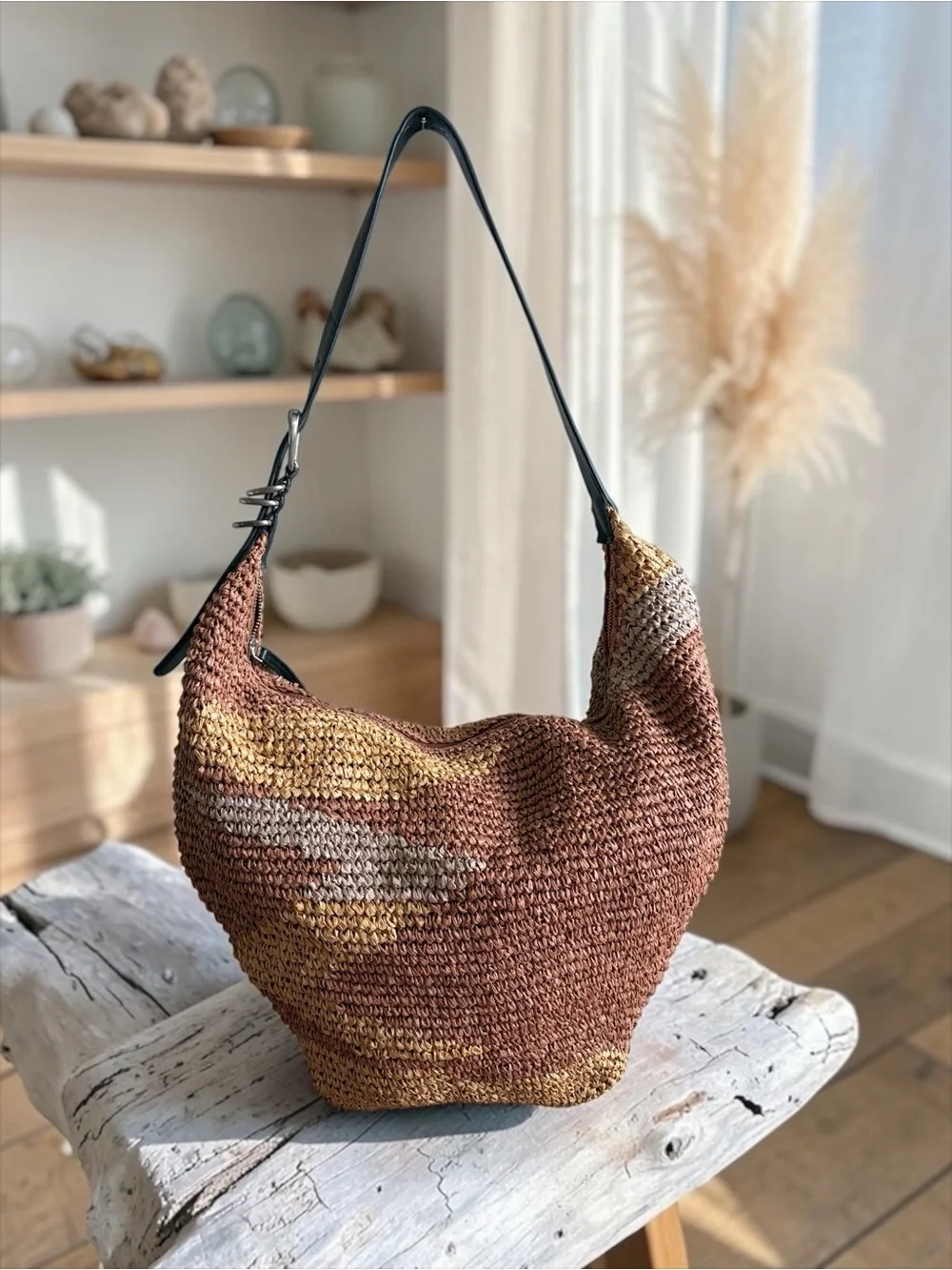 Free People Woven Hobo Bag in Brown, Tan, Cream